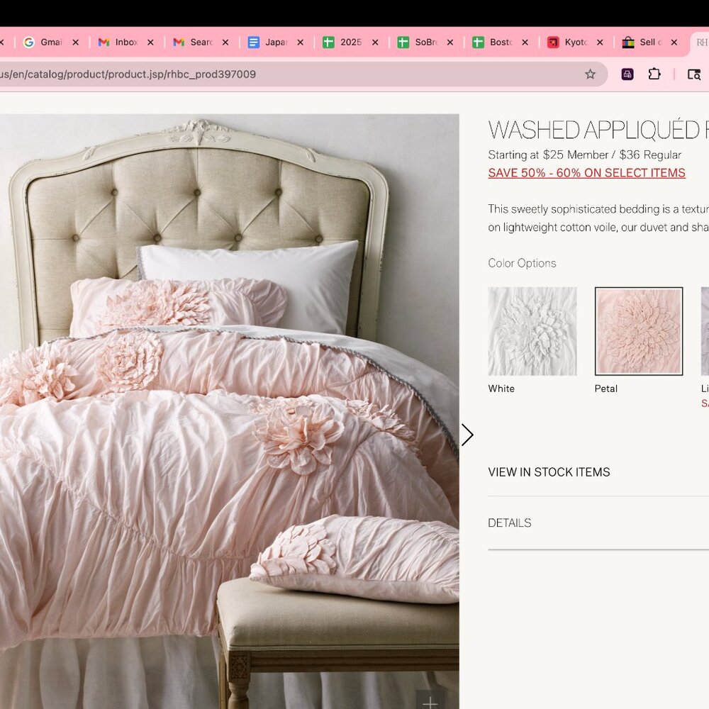 Restoration Hardware : Washed Appliquéd Fleur Curtain Panels (2) - Petal Pink